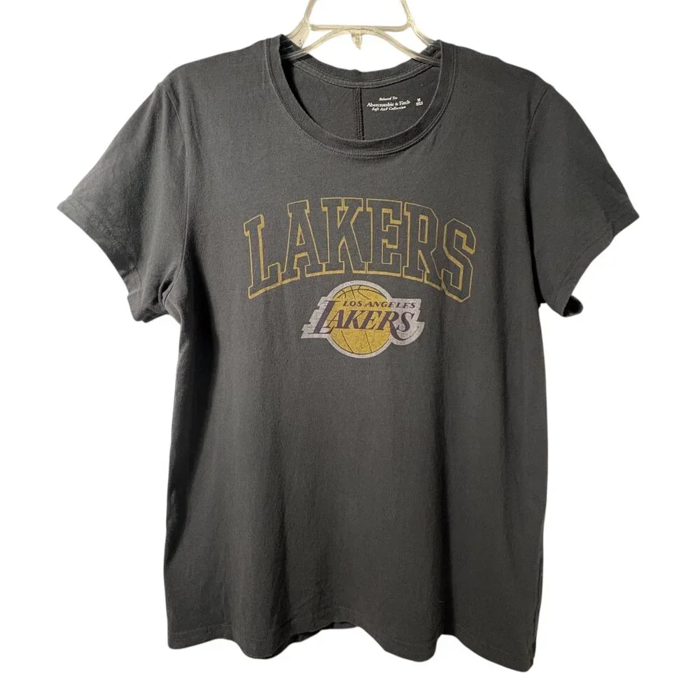 Abercrombie & Fitch Gray Los Angeles Lakers Relaxed Fit T-shirt Women's size Med - Picture 1 of 3